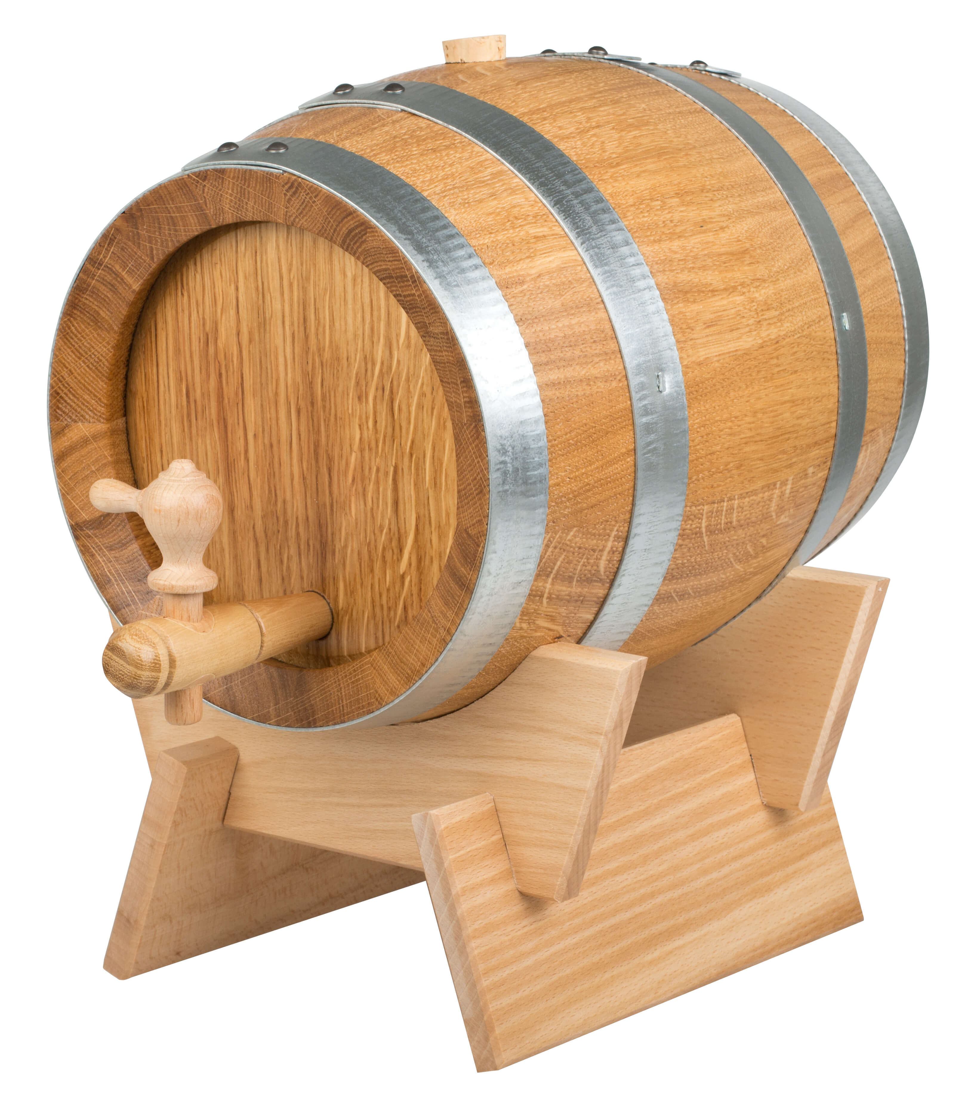 Barril para aguardiente, roble natural con aros galvanizados, 5 l
