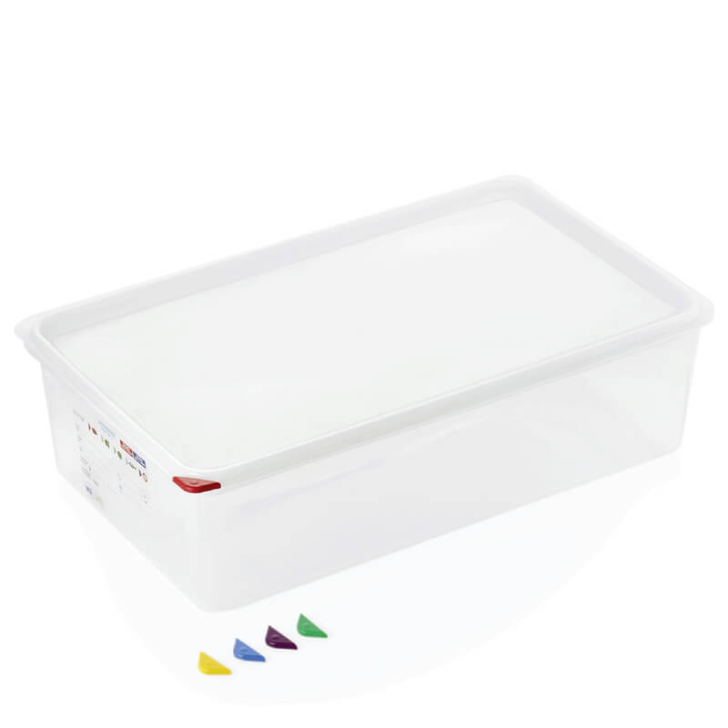 Recipiente de almacenamiento GN 1/1 con tapa, PP - 21 l / Altura 15 cm