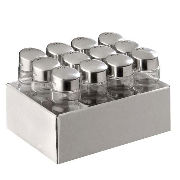 Salero / Espolvoreador multiusos, cristal, acero inoxidable (12 uds)