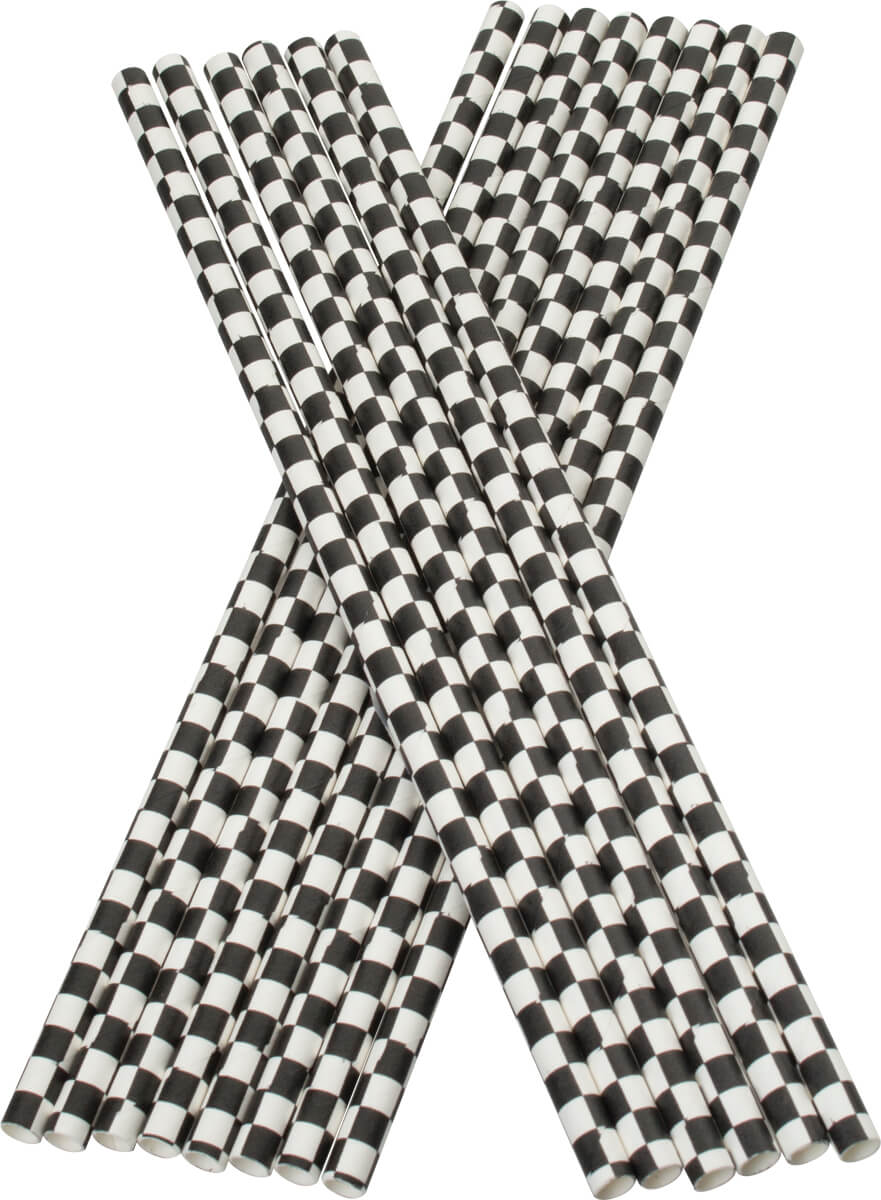 Pajitas, papel (6 x 210 mm) - blanco y negro (100 uds)
