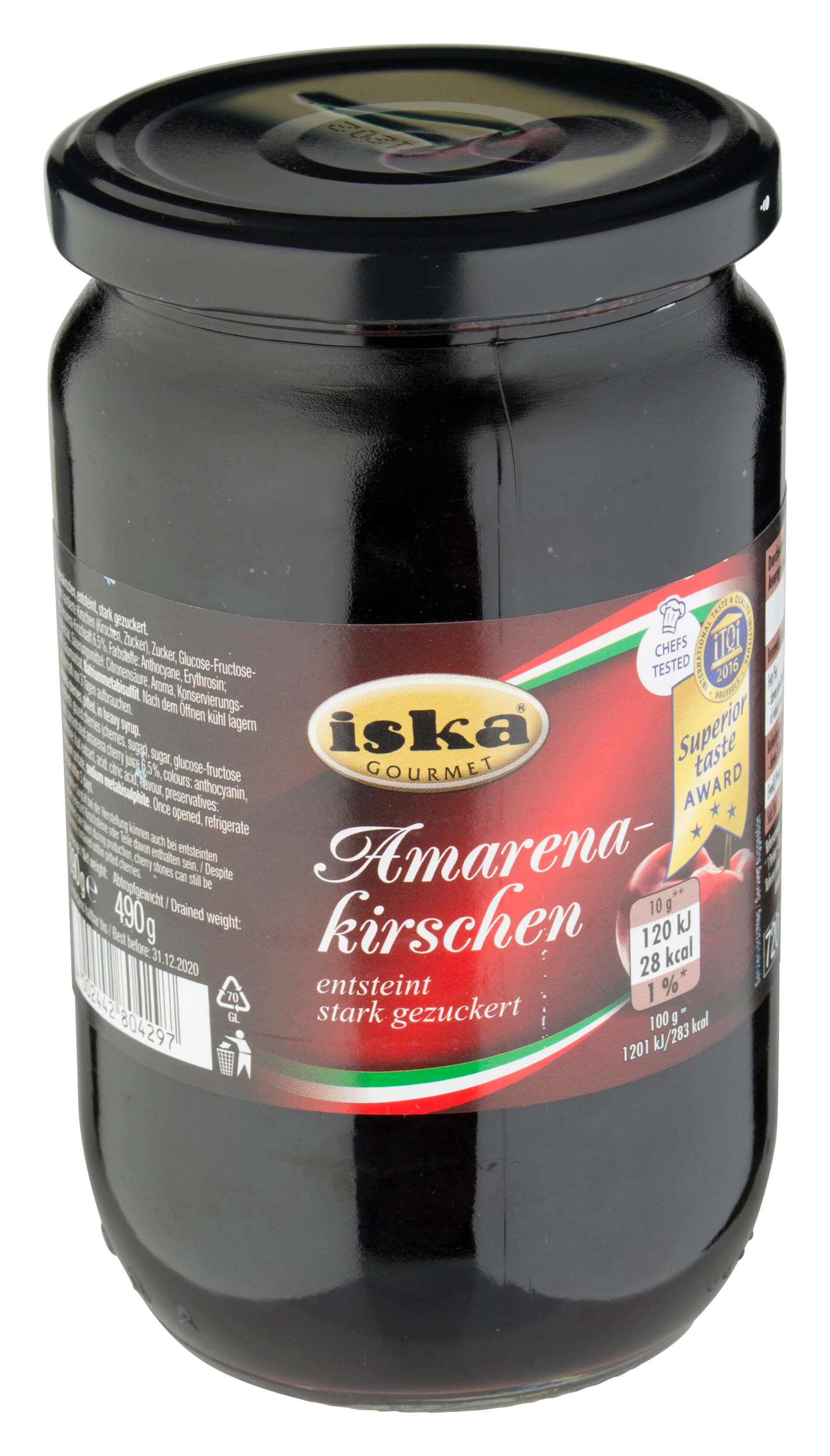 Cerezas Amarenas deshuesadas, altamente azucaradas - Iska (890 g)