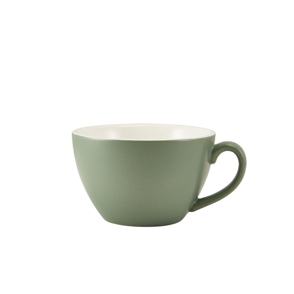 Taza de café con leche de porcelana mate verde salvia – 340 ml (6 uds)