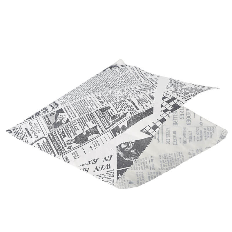 Bolsas de papel resistentes a la grasa, impresión de periódico en blanco - 17,5 x 17,5 cm (1000 uds)