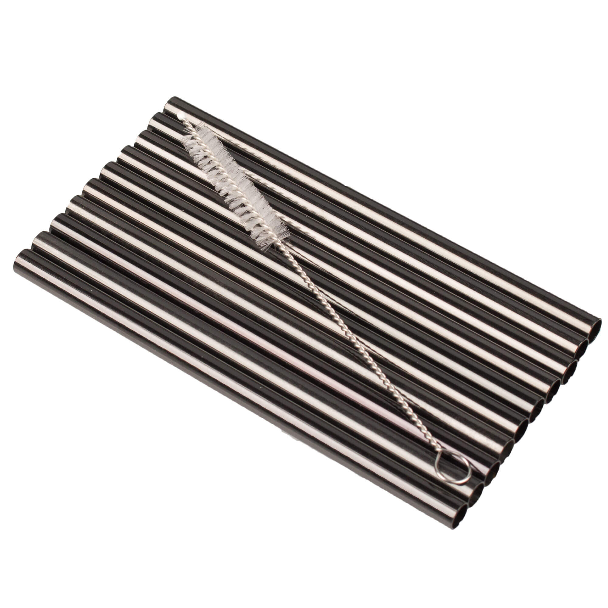Pajitas, acero inoxidable (8 x 150 mm), negro GMB - Juego de 10 uds con cepillo de limpieza