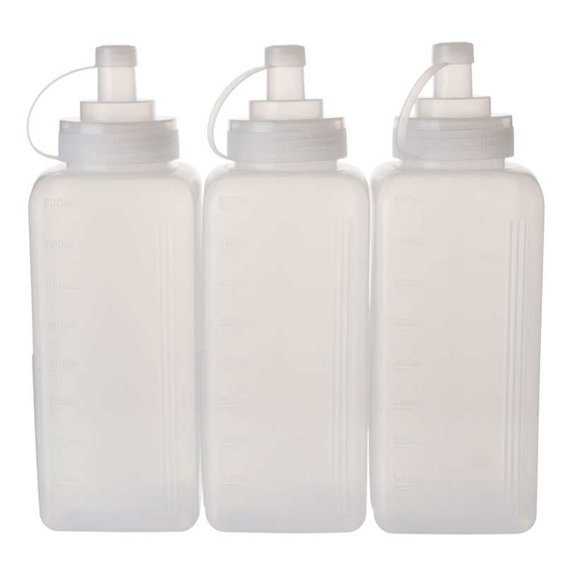 Botella exprimible angular, polietileno transparente - 800 ml (3 uds)