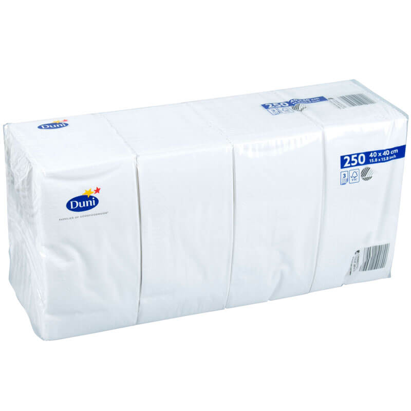 Servilletas de celulosa Duni, 40 x 40 cm, pliegue 1/8, 3 capas, blancas (1250 unidades)