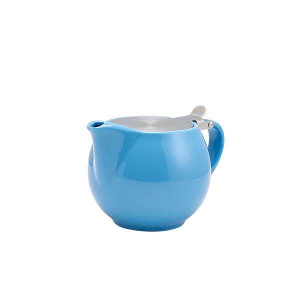 Tetera de porcelana azul, tapa de acero inoxidable, colador de té – 500 ml (6 uds)