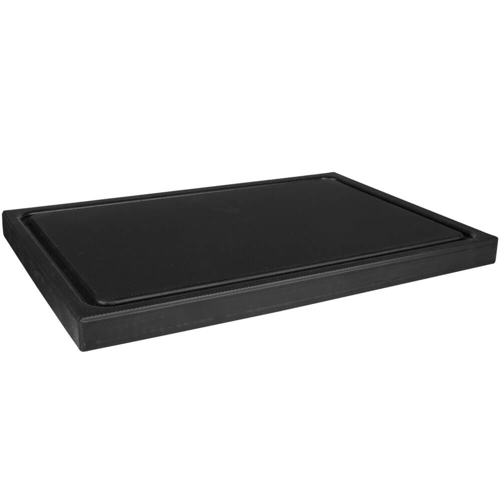 Tabla de cortar con canal para recoger el jugo, HDPE negro, Prime Bar - 30 x 20 x 2 cm