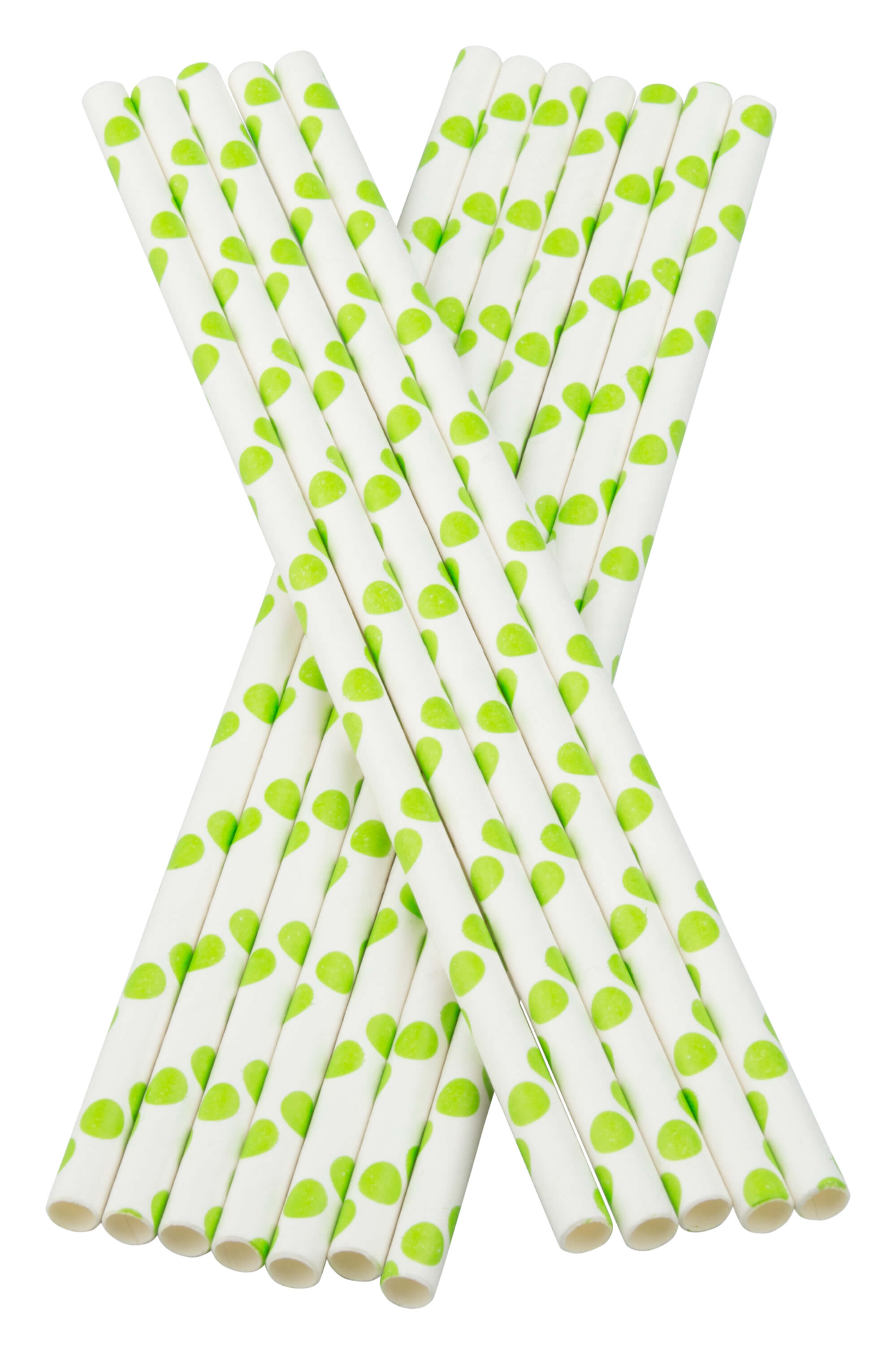 Pajitas, papel (6 x 195 mm), lunares (verde y blanco) - 100 uds.
