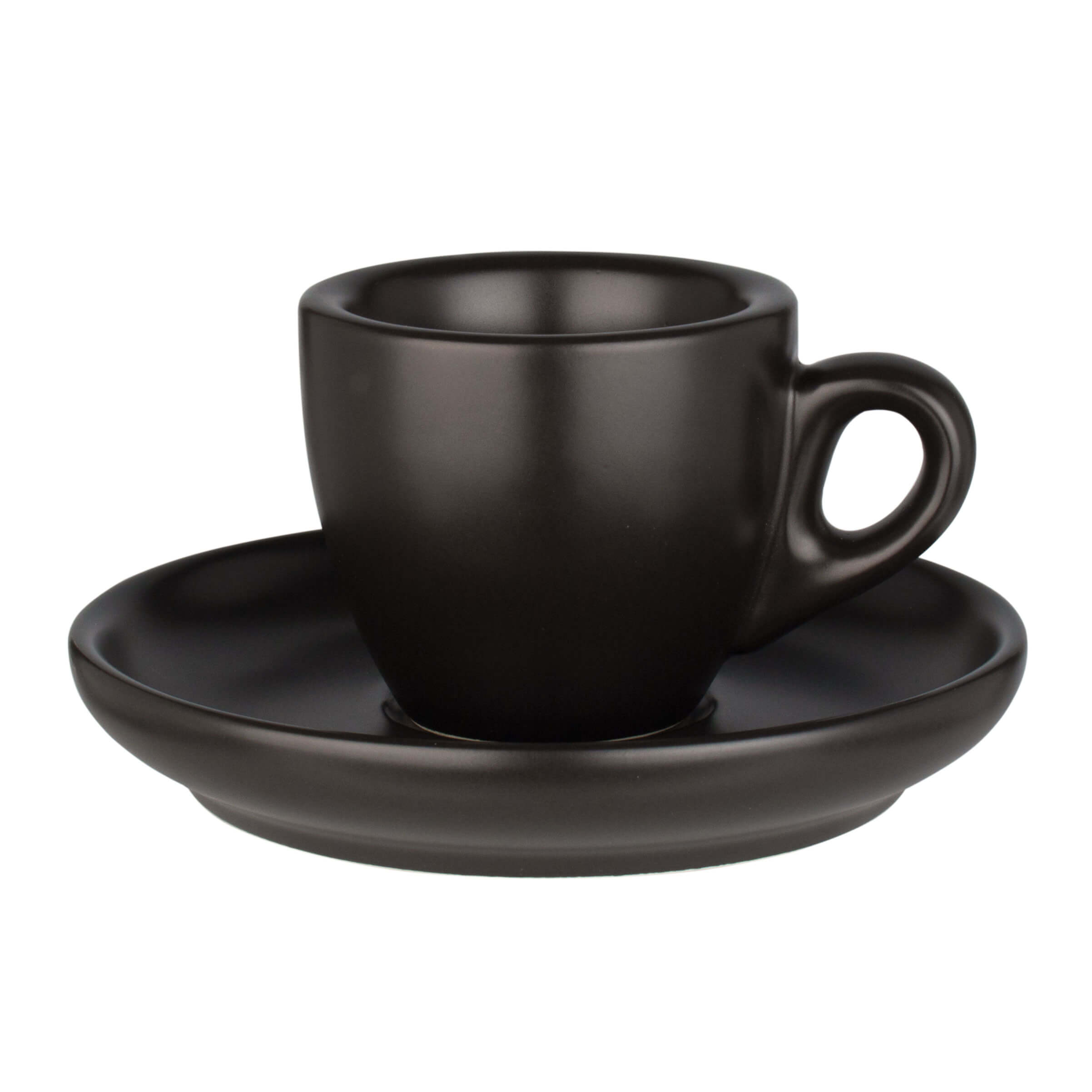 Taza de café espresso Barista con platillo, porcelana negra - 55 ml (6 juegos)