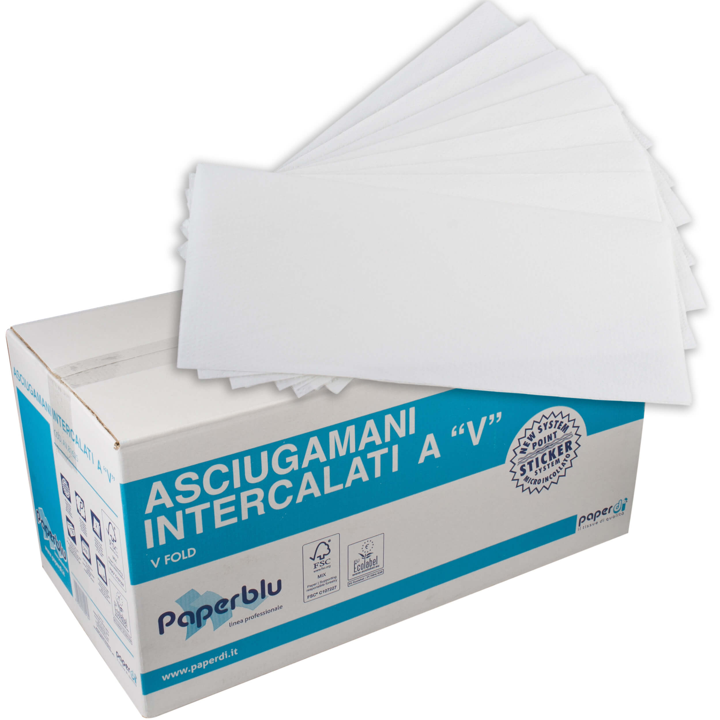 Toallas de papel con pliegue en V, blanco brillante, 2 capas - 25 x 21 cm (3150 unidades)