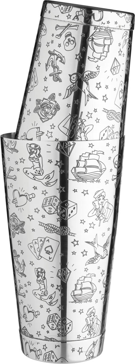 Tin on Tin Shaker Tattoo, con peso, Urban Bar - Acero inoxidable (750 ml)