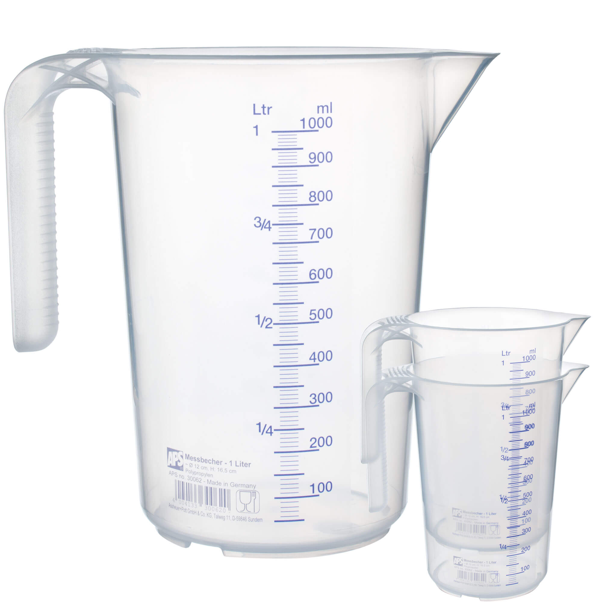 Vaso medidor apilable, PP - Graduación hasta 1000 ml