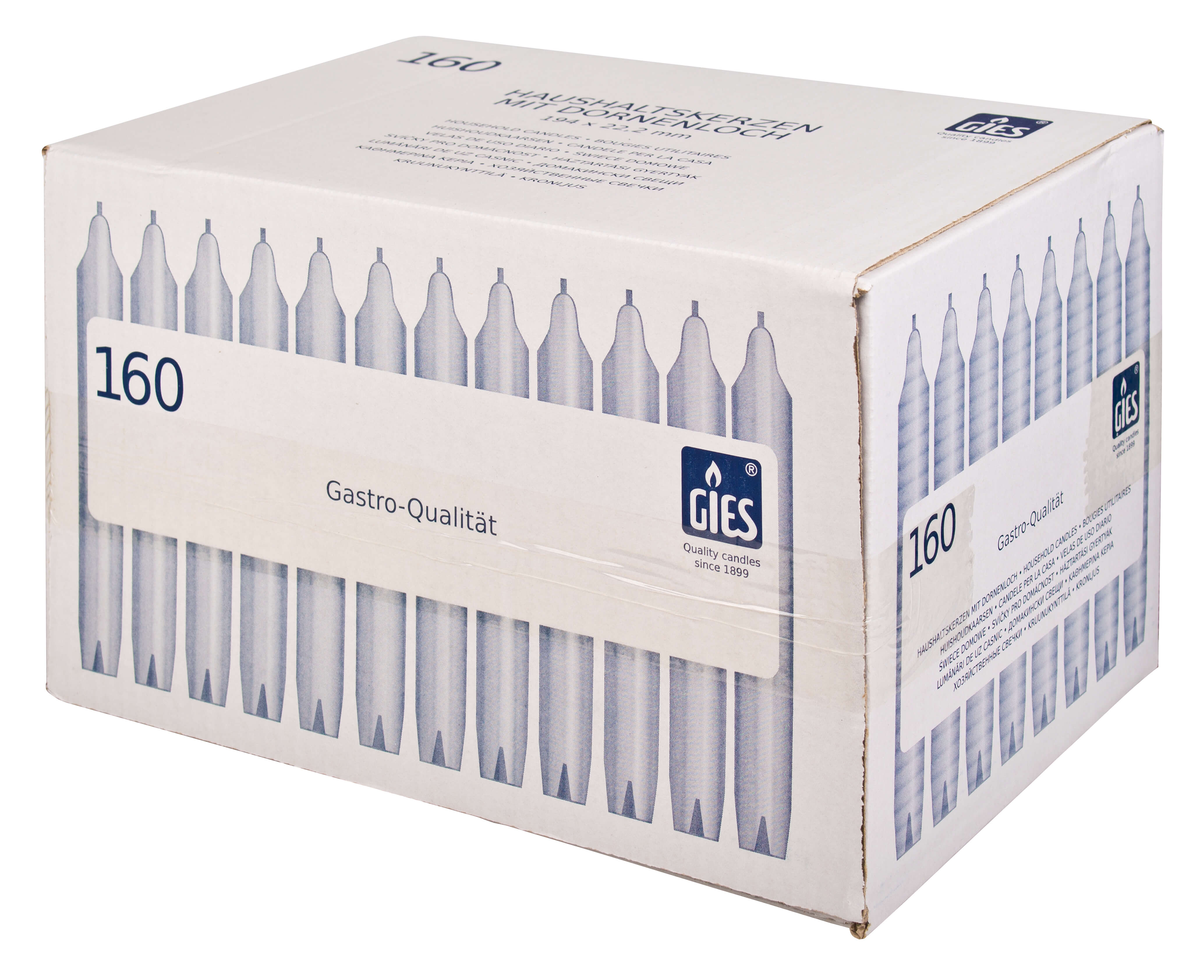 Velas domésticas con orificio, Gies, 19,4 x 2,2 cm, blancas (160 uds)