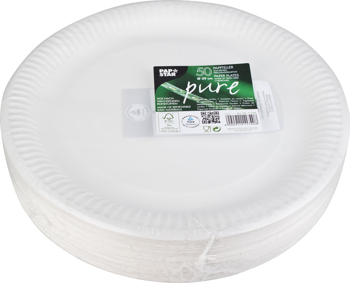 Platos de cartón blancos, Ø 29 cm, 50 ud
