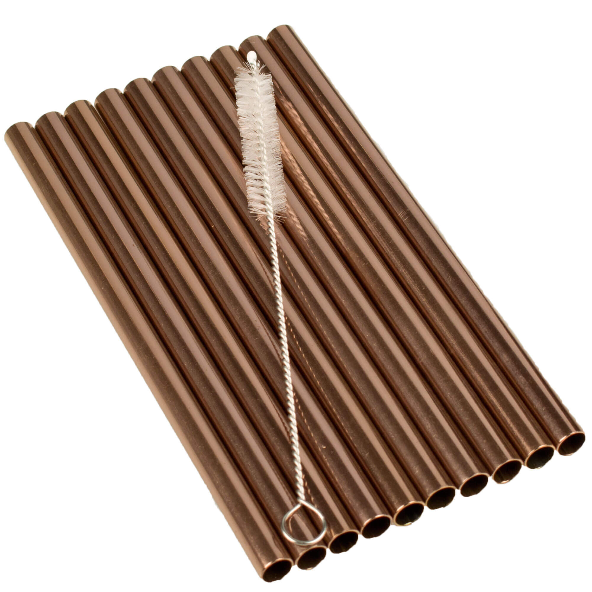 Pajitas, acero inoxidable (8 x 150 mm), color cobre - Juego de 10 uds con cepillo de limpieza