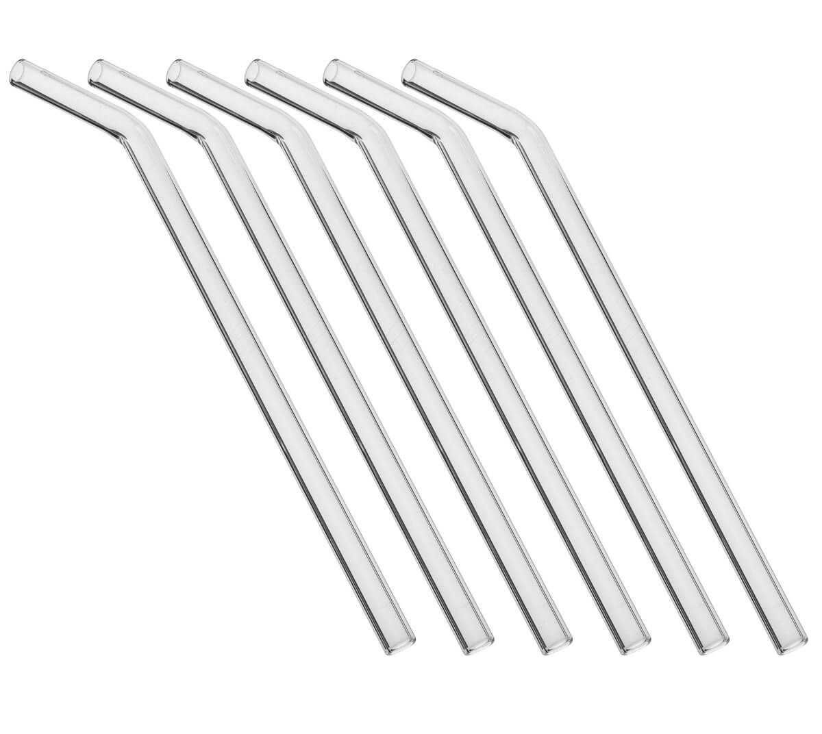 Pajitas de vidrio curvadas (10 x 230 mm) - transparentes (6 uds + cepillo)