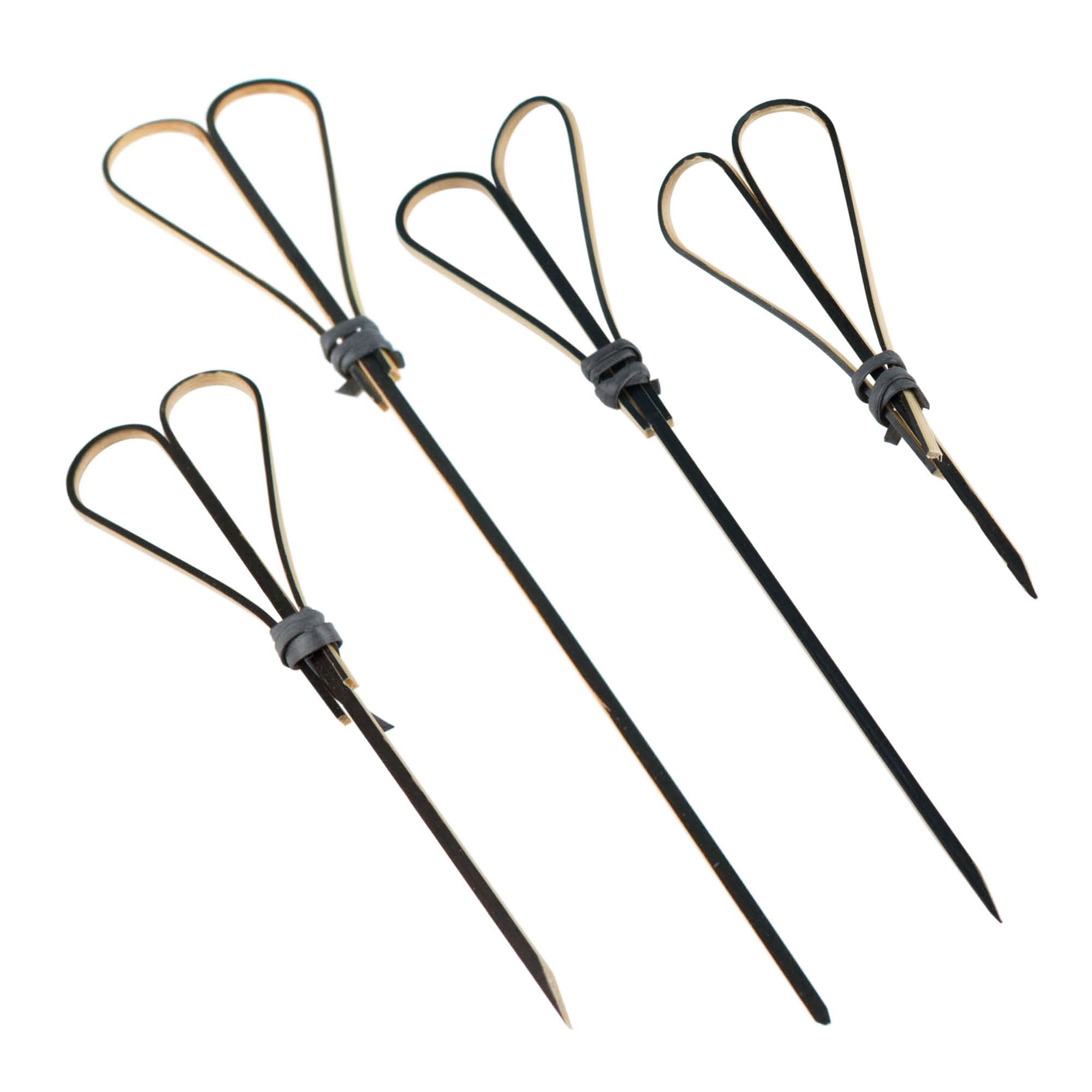 Brochetas de bambú con forma de corazón, beige y negro - diferentes longitudes (100 uds)