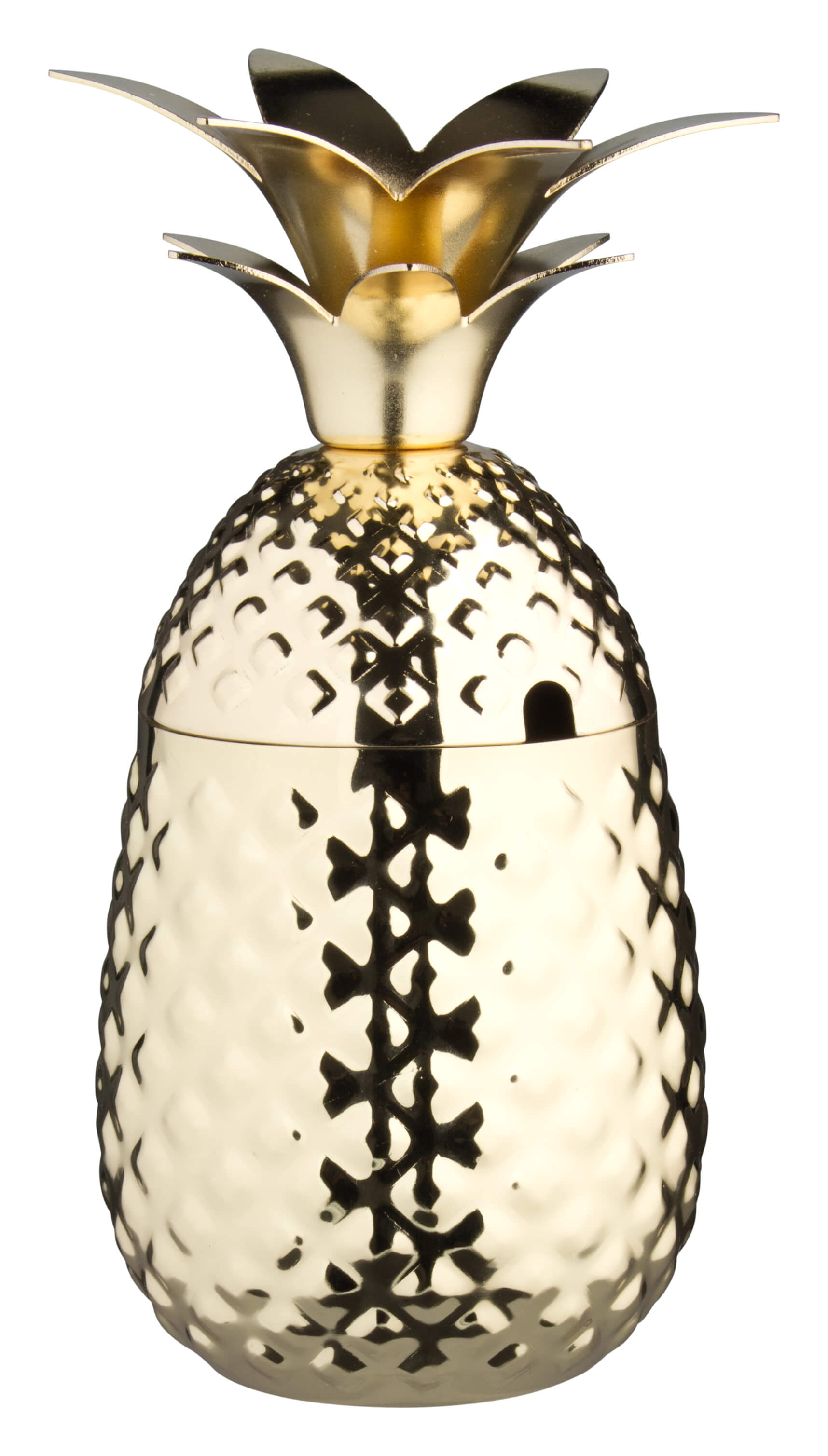 Taza de acero inoxidable «Piña» con tapa, aspecto dorado - 500 ml