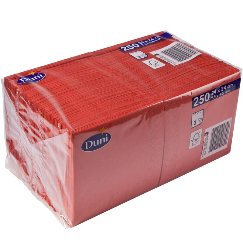 Servilletas de cóctel Duni, celulosa, 3 capas, 24 x 24 cm, rojas (250 uds)