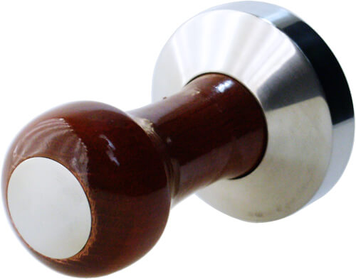 Tamper manual con mango de madera, acero inoxidable - 5,3 cm