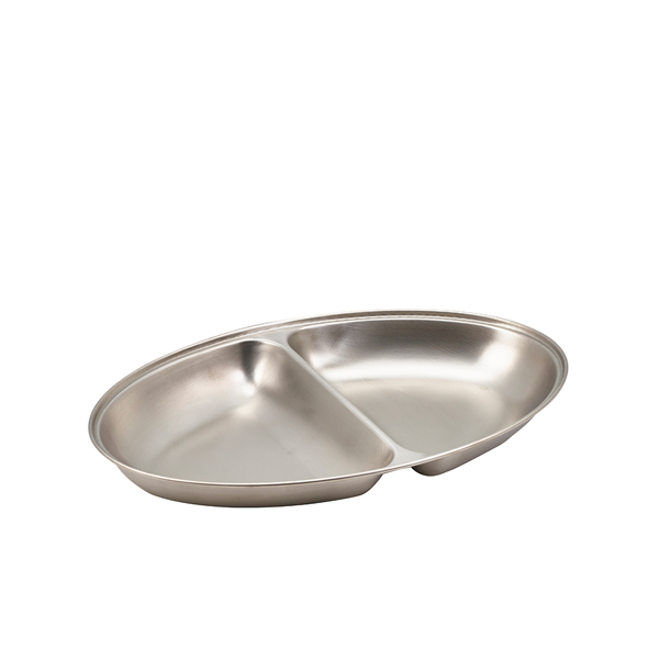 Plato ovalado, acero inoxidable, 35 x 21 cm, 2 compartimentos