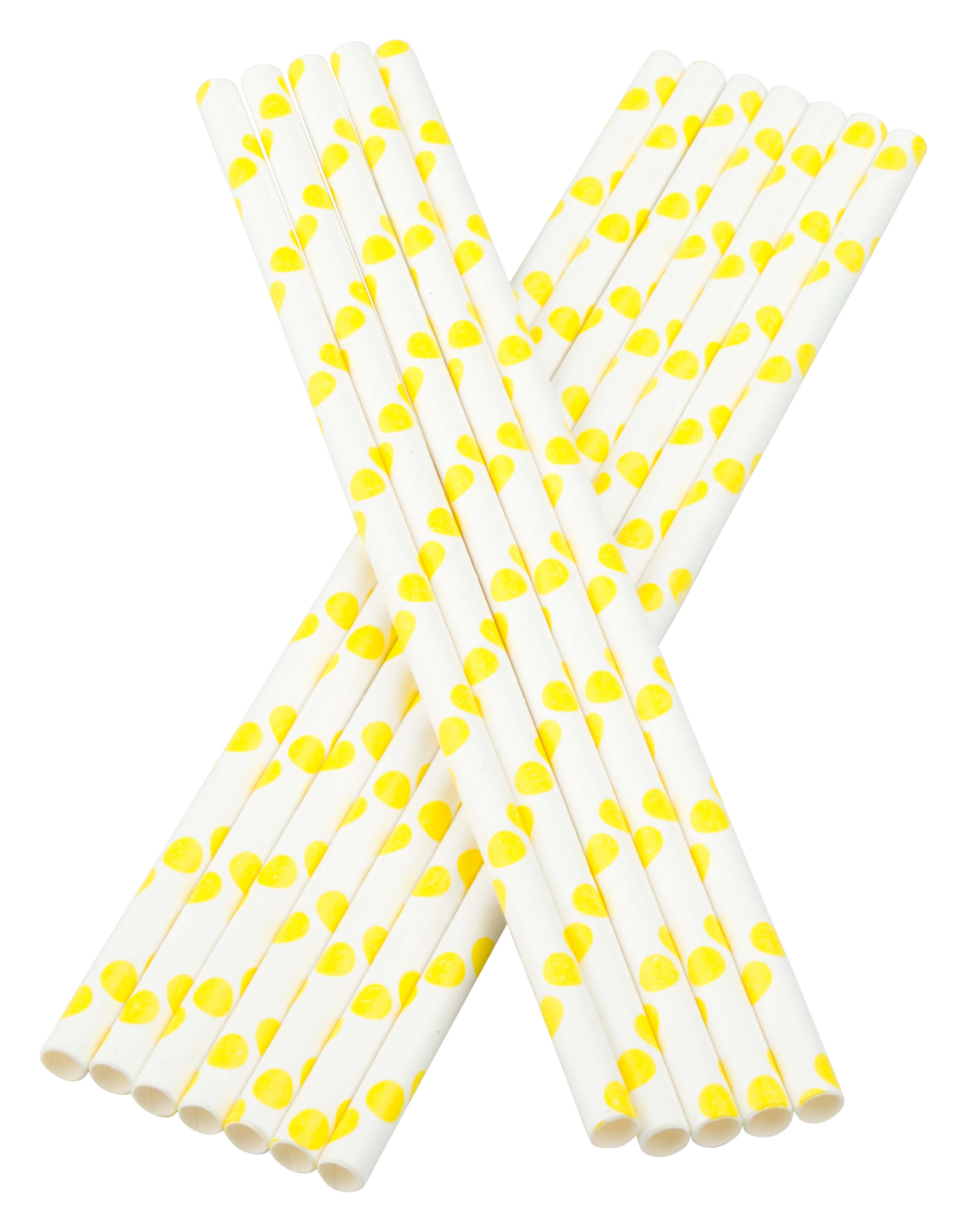 Pajitas, papel (6 x 195 mm) - Puntos (amarillo y blanco) - 100 uds.
