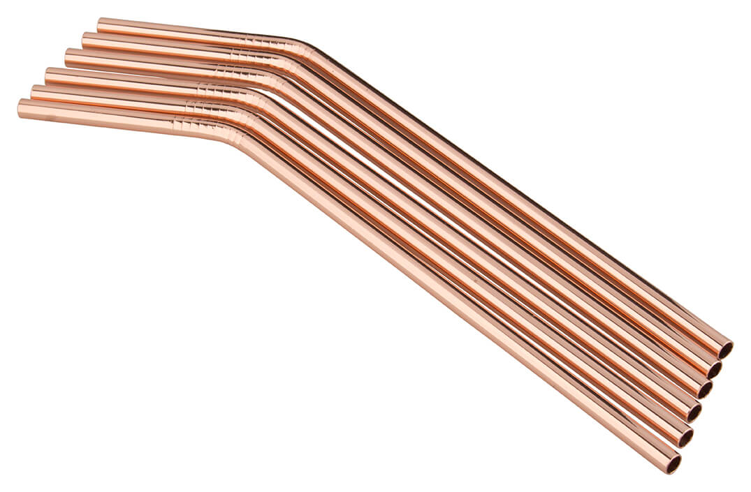 Pajitas, acero inoxidable (5 x 230 mm) - color cobre (6 uds)