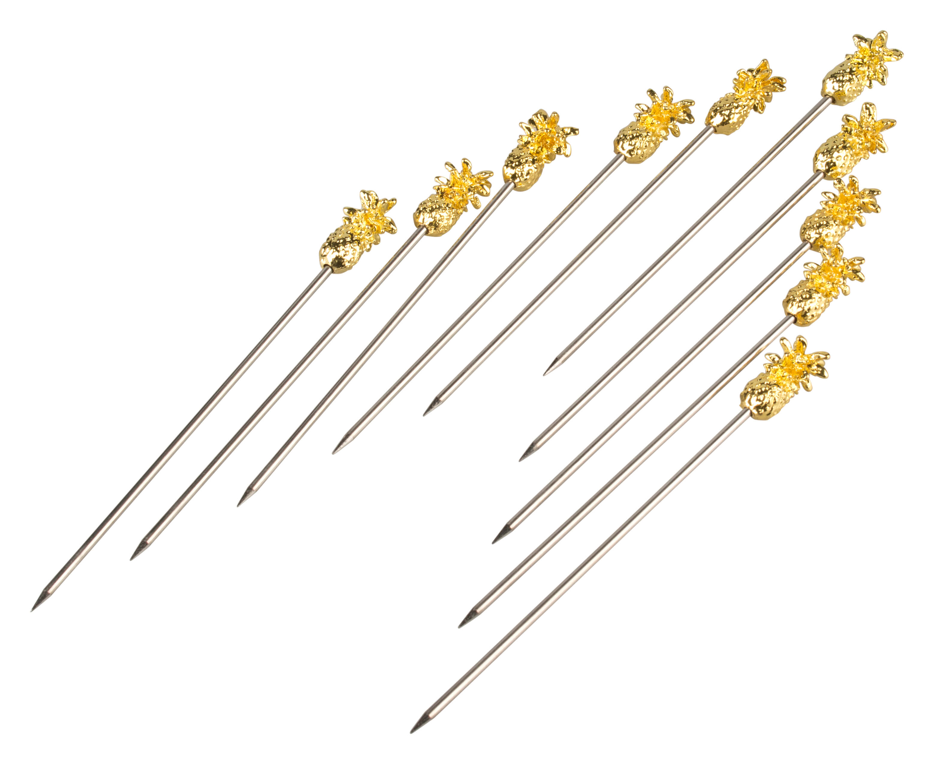 Brochetas para cócteles con forma de piña, metal dorado - 11,6 cm (10 uds)