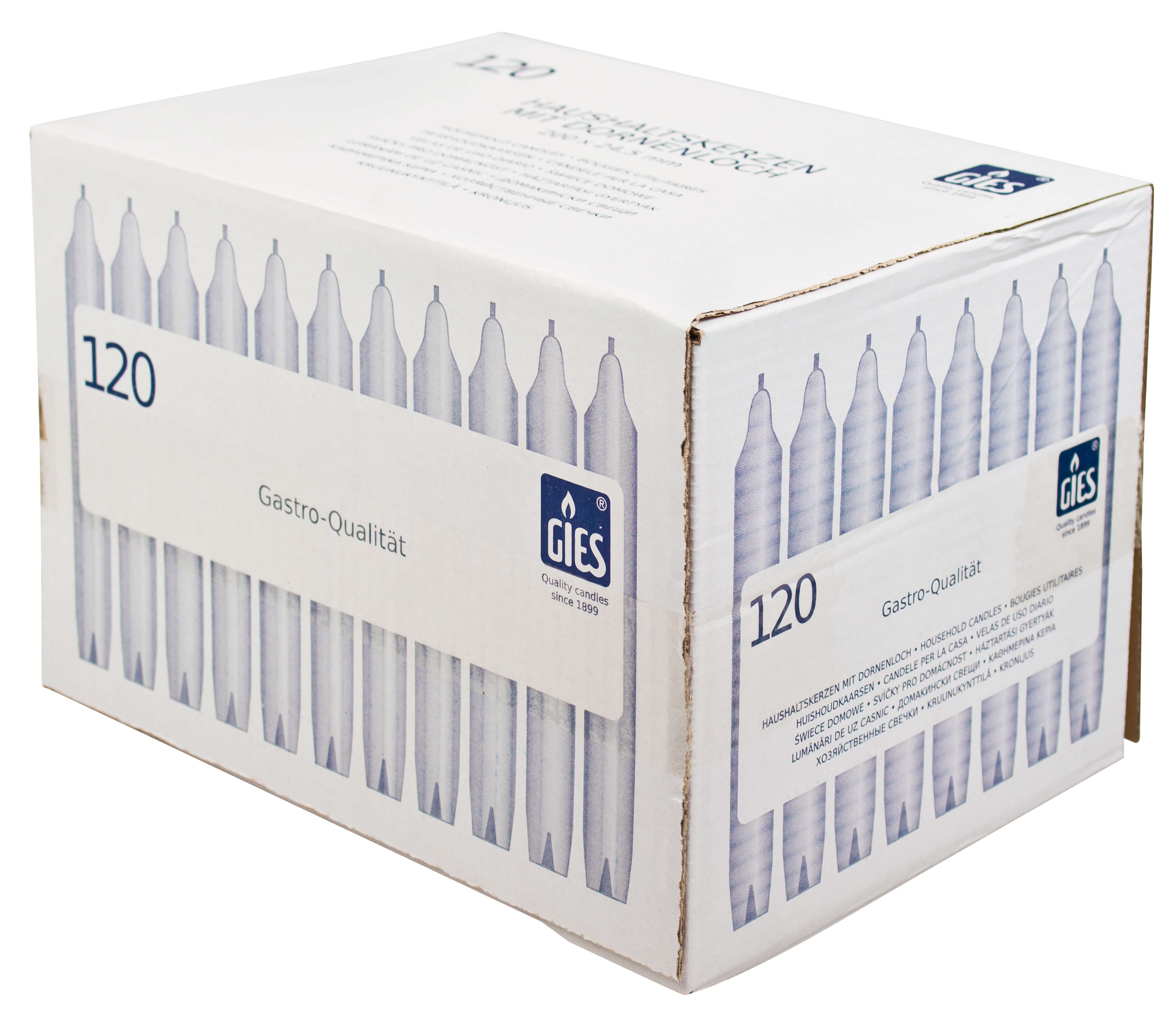 Velas domésticas con orificio, Gies, 20 x 2,45 cm, blancas (120 uds)