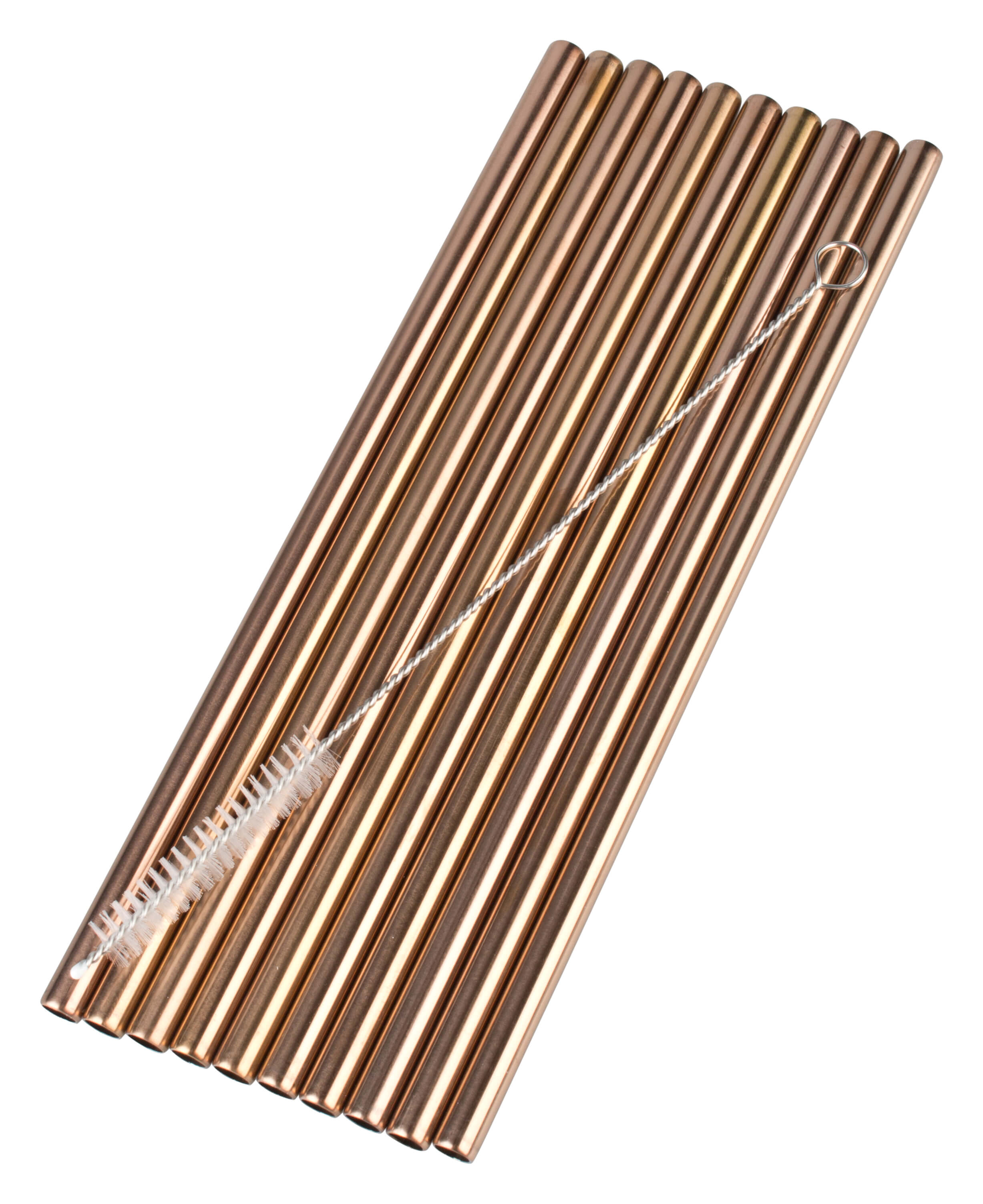 Pajitas, acero inoxidable (8 x 215 mm), color cobre - Juego de 10 uds con cepillo de limpieza