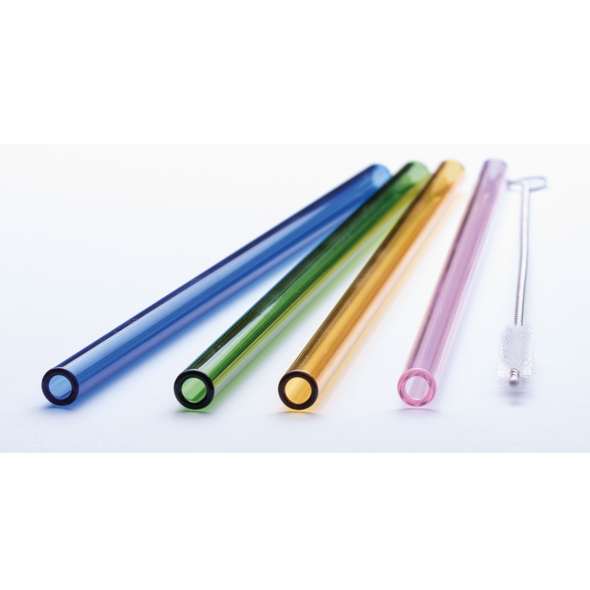 Pajitas de cristal (8 x 200 mm) - varios colores (50 uds + 3 cepillos)