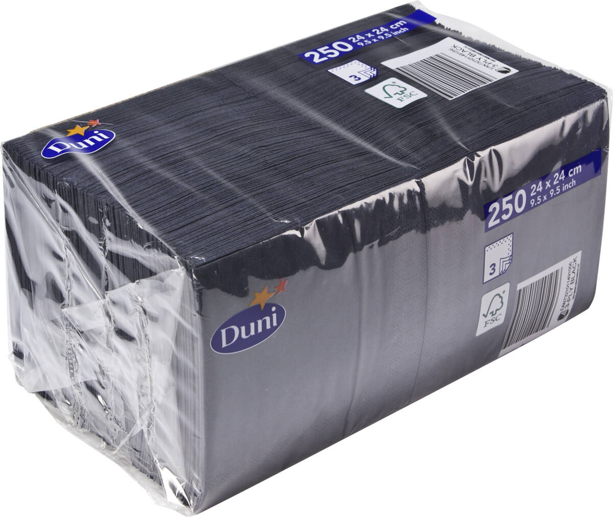 Servilletas de cóctel Duni, celulosa, 3 capas, 24 x 24 cm, negras (250 uds)