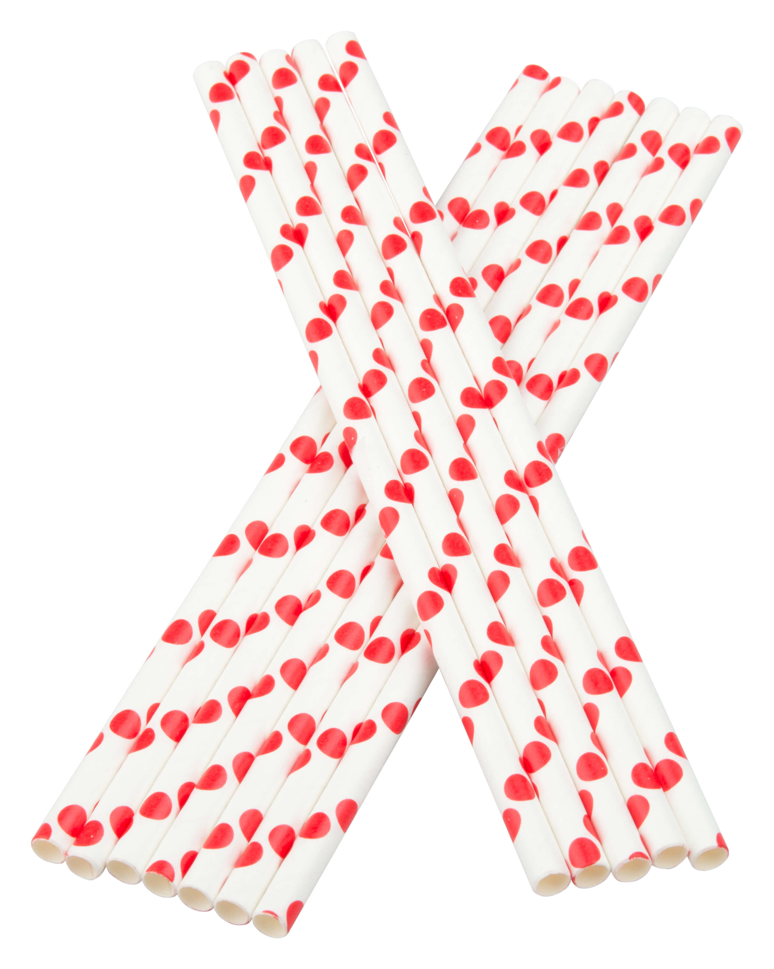 Pajitas, papel (195 x 6 mm), lunares (rojo y blanco) - 100 uds.