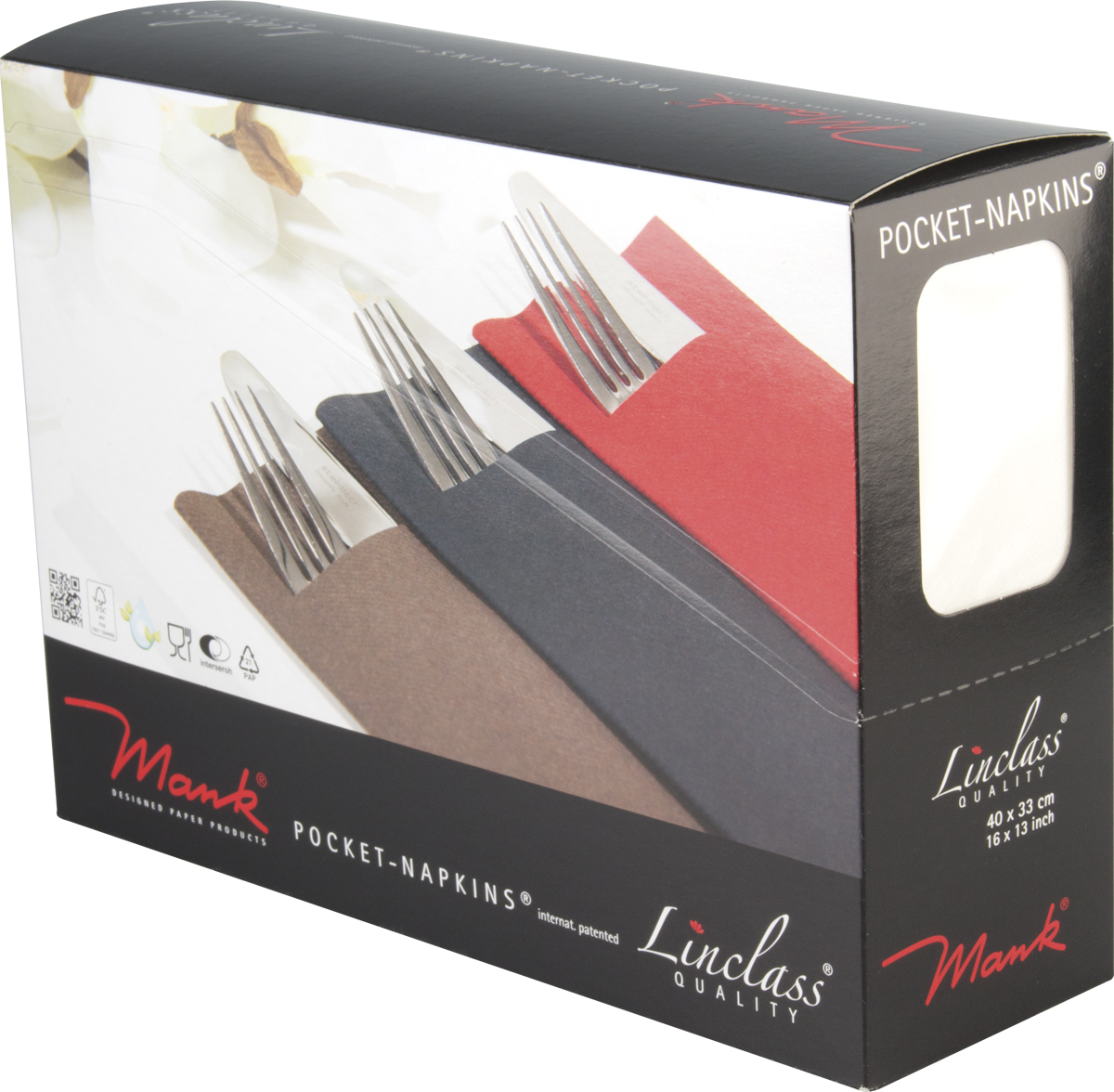 Servilleta para cubiertos Linclass, 33 x 40 cm, pliegue 1/8, blanca