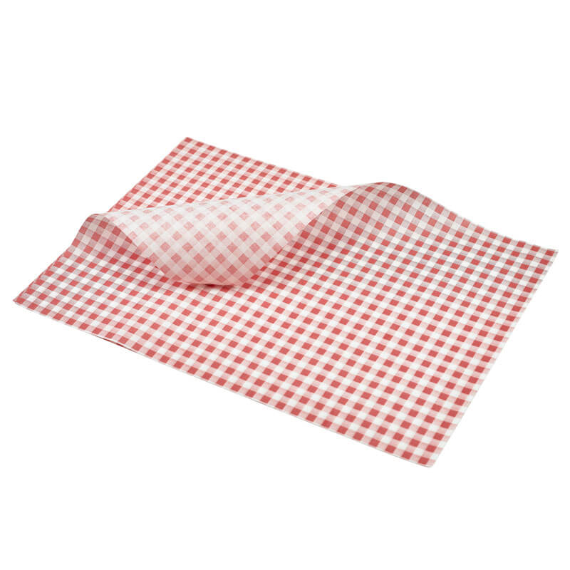 Papel pergamino / papel resistente a la grasa, cuadros rojos - 35 x 25 cm (1000 uds)
