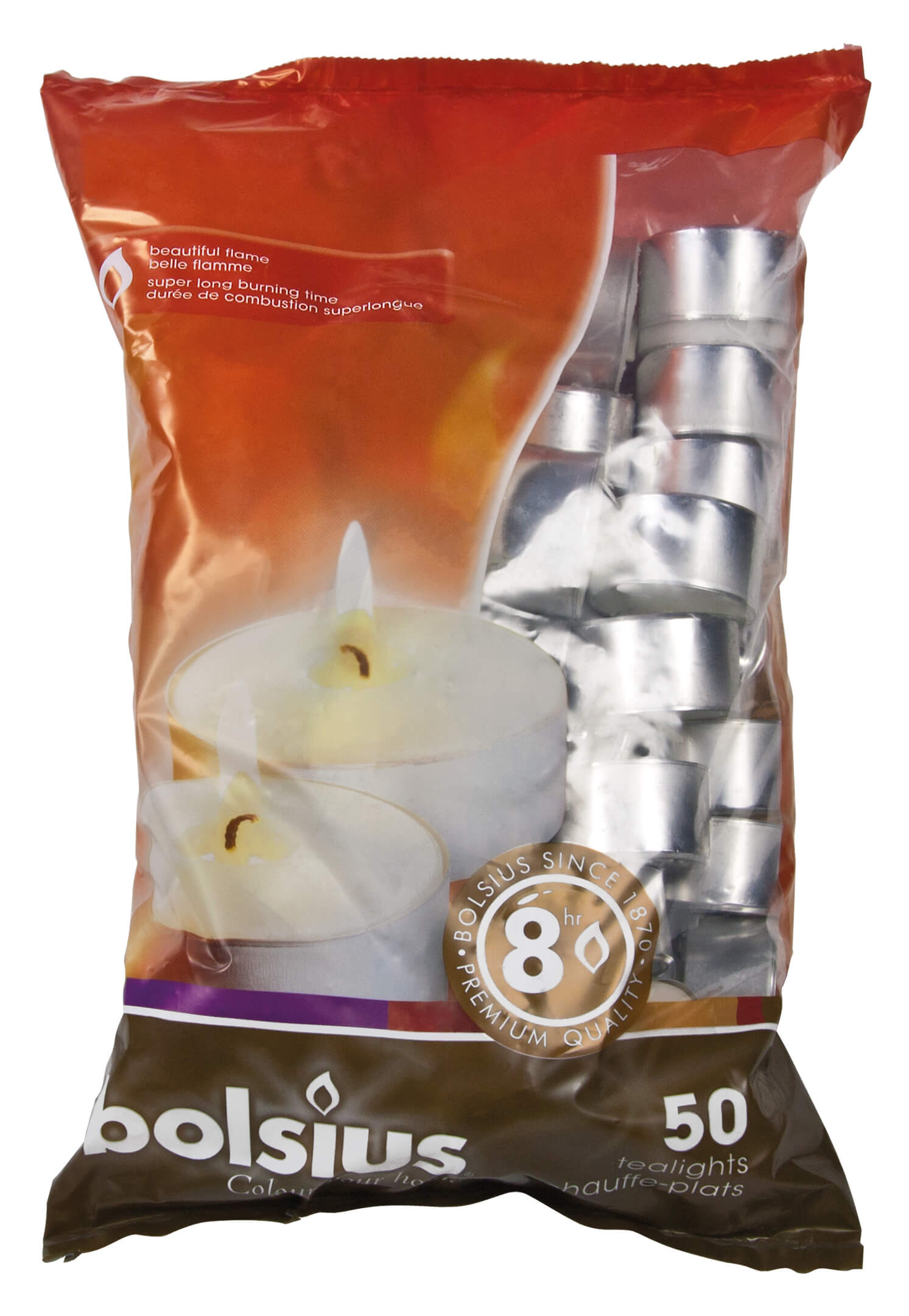 Velas para tazas de té, blancas - 8 horas (50 uds.)