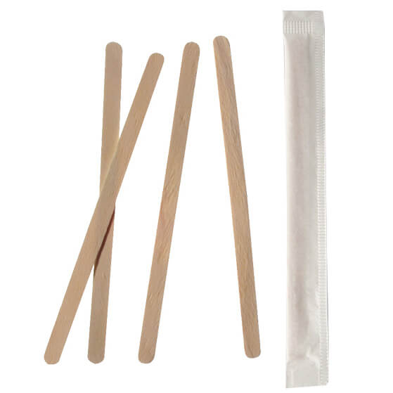 Palillos de madera para remover, 140 mm - 1000 uds (envueltos individualmente)